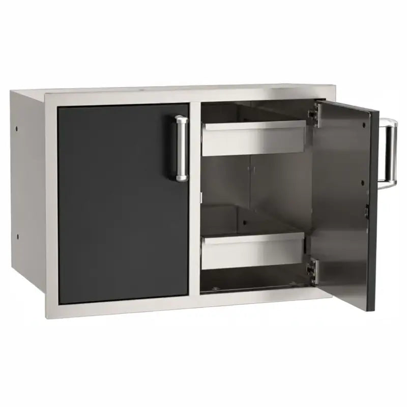 Fire Magic Echelon Black Double Doors with 2 Dual Drawers 53930BSC-22 BBQ Island Components 53930BSC-22 Flame Authority