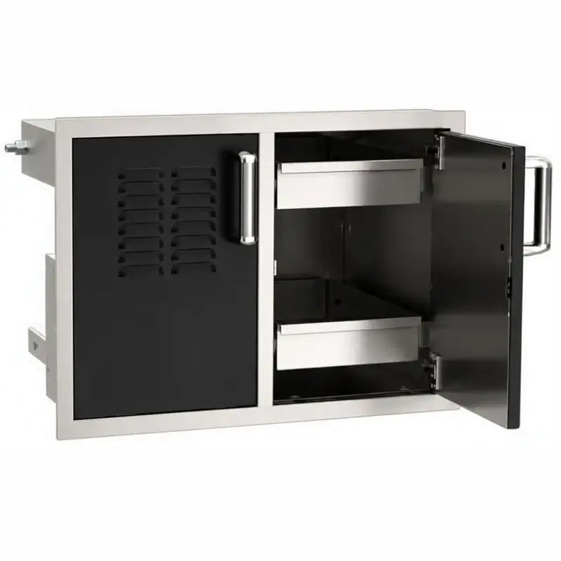 Fire Magic Echelon Black Double Doors with Tank Tray, Louvers & Dual Drawers 53930BSC-12T BBQ Island Components 53930BSC-12T Flame Authority