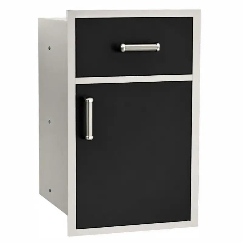 Fire Magic Echelon Black 54020B sealed large pantry door and drawer combo with stainless steel frame and handles