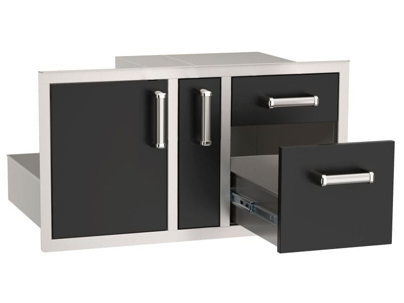 Fire Magic Echelon Flush 36-Inch Black Access Door With Platter Storage And Double Drawer BBQ Island Components 53816BSC Flame Authority