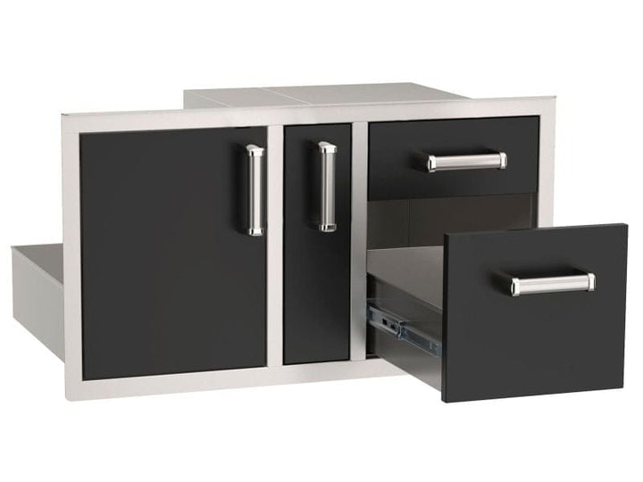 Fire Magic Echelon Flush 36-Inch Black Access Door With Platter Storage And Double Drawer BBQ Island Components 53816BSC Flame Authority