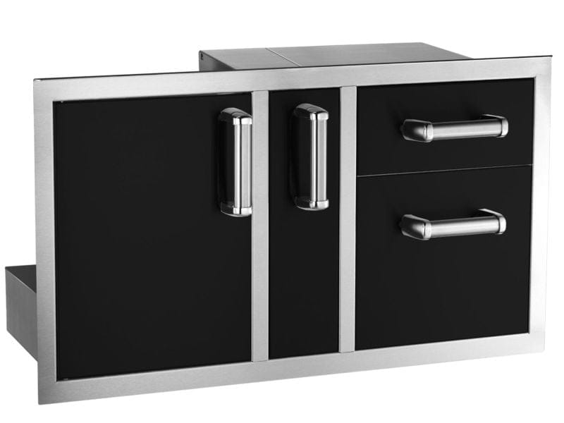 Fire Magic Echelon Flush 36-Inch Black Access Door With Platter Storage And Double Drawer BBQ Island Components 53816BSC Flame Authority