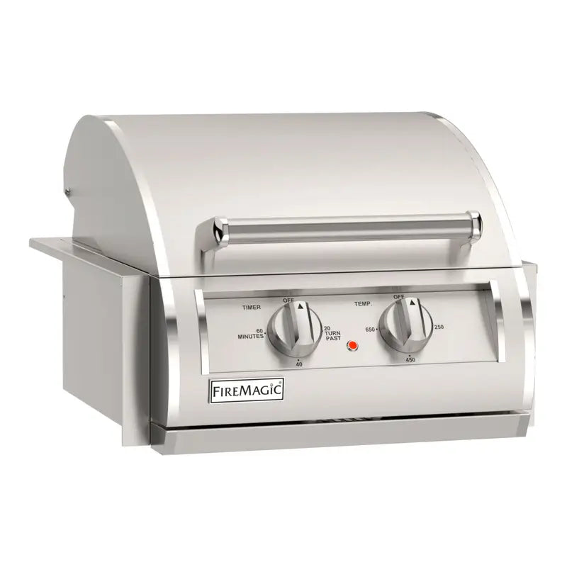 Fire Magic EL250i electric built-in grill with stainless steel exterior and analog temperature controls