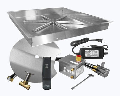 Firegear 20" Stainless Steel Square Pan Gas Fire Pit Kit with Remote FPB-20SBSAWS Fire Pit Accessories FPB-20SBSAWS-N Flame Authority