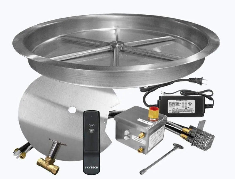 Firegear 29" Stainless Steel Round Pan Gas Fire Pit Kit with Remote FPB-29RBSAWS Fire Pit Inserts FPB-29RBSAWS-N Flame Authority