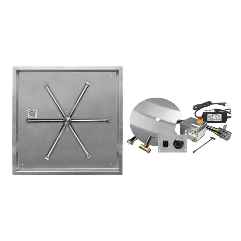 Firegear 30" Stainless Steel Square Flat Pan Gas Fire Pit Kit with Remote FPB-30SFBSAWS Fire Pit Inserts FPB-30SFBSAWS-N Flame Authority