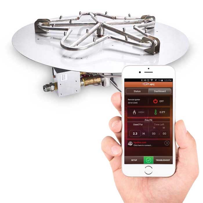 HPC Fire 36 Inch Hi/Lo Round Flat Electronic Ignition Gas Fire Pit Insert Fire Pit Inserts TOR-PENTA36EI-HI/LO-NG/120VAC Flame Authority