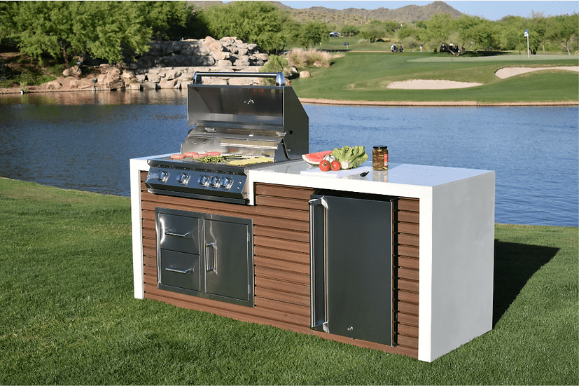 KoKoMo Grill Professional Shiplap Outdoor Kitchen Island With Waterfall Edge Natural Gas