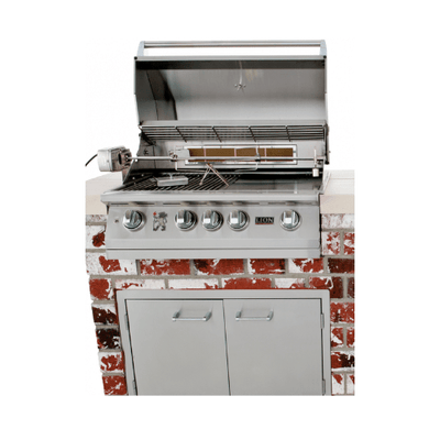 Lion Grills Premium Q BBQ Grill Island in Rock or Brick Grill View