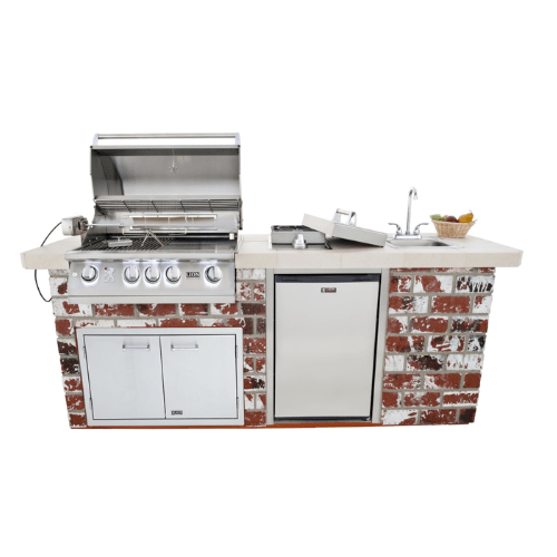 Lion Grills Premium Q BBQ Grill Island in Rock or Brick front view