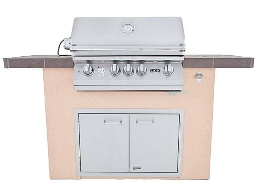 Lion Grills Superior Q BBQ Island In Rock Or Brick Front View