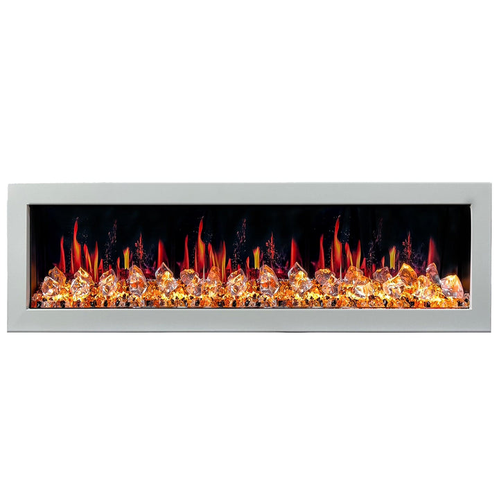 Litedeer Homes Gloria II 68-inch Seamless Push-in White Frame Electric Fireplace with Acrylic Crushed Ice Rocks ZEF68XCW