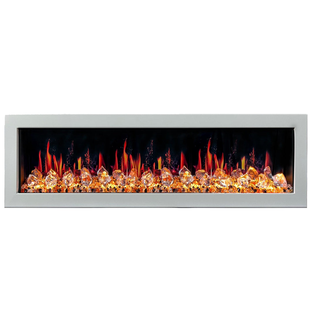 Litedeer Homes Gloria II 68-inch Seamless Push-in White Frame Electric Fireplace with Acrylic Crushed Ice Rocks ZEF68XCW
