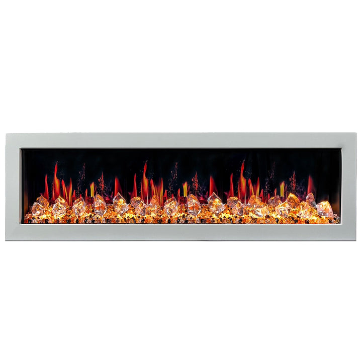 Litedeer Homes Gloria II 68-inch Seamless Push-in White Frame Electric Fireplace with Acrylic Crushed Ice Rocks ZEF68XCW