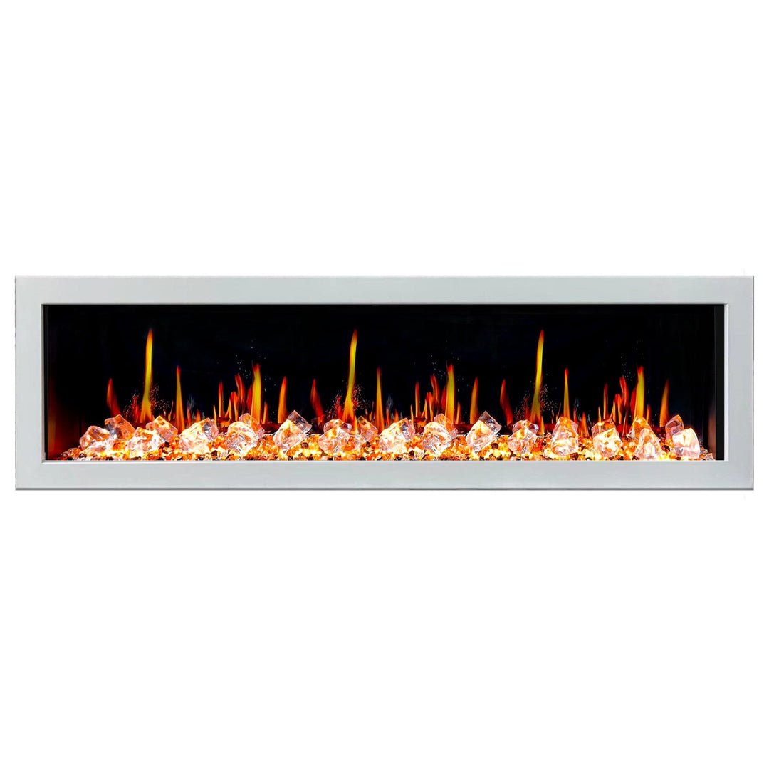 Litedeer Homes Gloria II 78-inch Seamless Push-in White Frame Electric Fireplace with Acrylic Crushed Ice Rocks ZEF78VCW