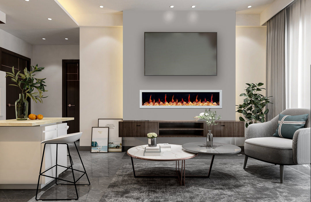 Litedeer Homes Gloria II 78-inch Seamless Push-in White Frame Electric Fireplace with Acrylic Crushed Ice Rocks ZEF78VCW