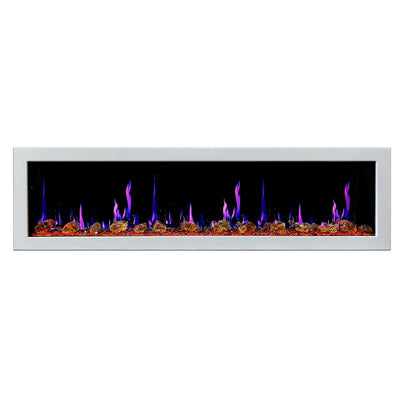 Litedeer Homes Gloria II 78-inch Seamless Push-in White Frame Electric Fireplace with Reflective Fire Glass ZEF78VAW