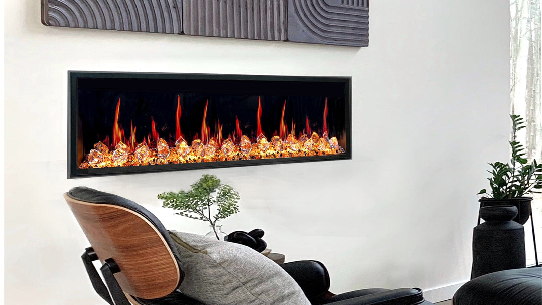 Litedeer Homes Latitude 55-inch Ultra Slim Built-in Electric Fireplace with Acrylic Crushed Ice Rocks ZEF55VC