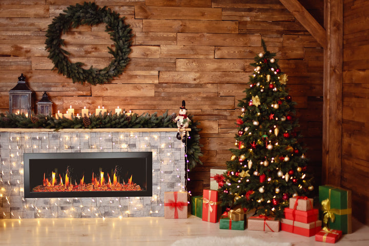 Litedeer Homes Latitude II 58-inch Seamless Push-in Electric Fireplace with Reflective Fire Glass ZEF58VA