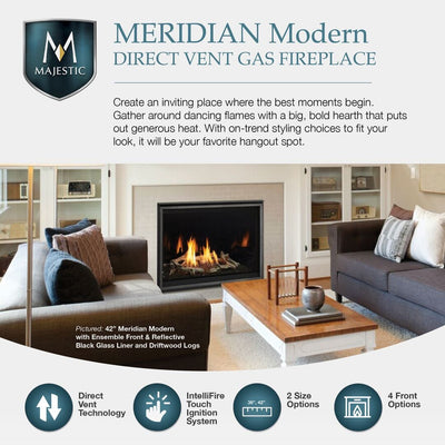 Majestic Meridian 36" top/rear direct vent fireplace with Intellifire Touch ignition MER36 Fireplaces Flame Authority