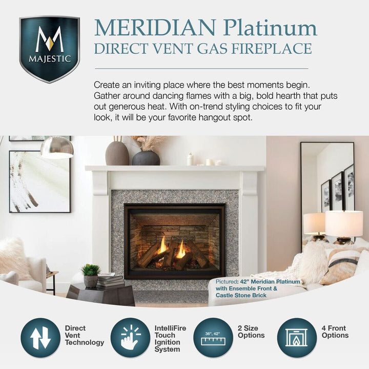 Majestic Meridian 42" Modern Top Direct Vent Gas Fireplace With Intellifire Touch Ignition MER42MN Fireplaces MER42MN Flame Authority