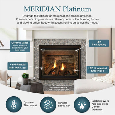 Majestic Meridian Platinum 36" top/rear direct vent fireplace with Intellifire Touch ignition MER36PN Fireplaces Flame Authority