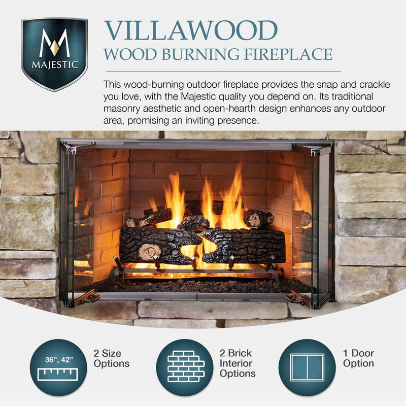 Majestic Villawood 42" Traditional Outdoor Wood-Burning Fireplace Fireplaces Flame Authority