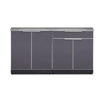 Newage Products Outdoor Kitchen Cabinets Slate Gray Aluminum 3-Piece Set With Bar Cabinet Flame Authority