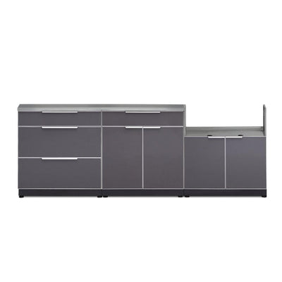 Newage Products Outdoor Kitchen Cabinets Slate Gray Aluminum 4-Piece Set With 33" Insert Grill Cabinet Flame Authority