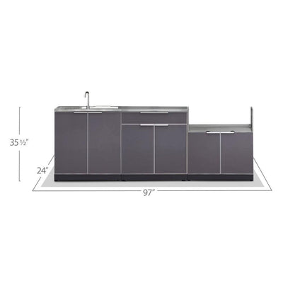 Newage Products Outdoor Kitchen Cabinets Slate Gray Aluminum 4-Piece Set With Sink Cabinet Flame Authority