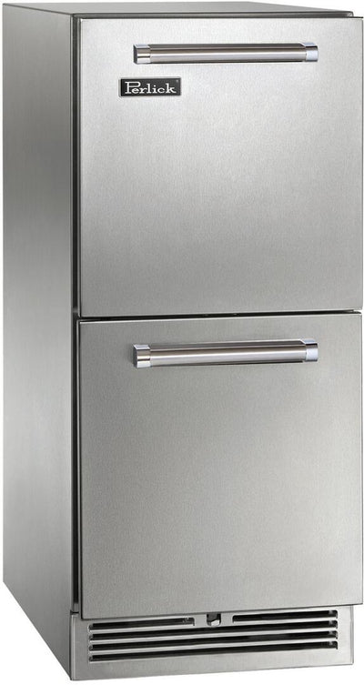 Perlick 15-Inch Signature Series Outdoor Built-In Counter Depth Drawer Refrigerator with 2.8 cu. ft. Capacity in Stainless Steel (HP15RM-4-5) Flame Authority