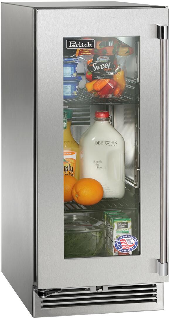 Perlick 15" Signature Series Outdoor Built-In Counter Depth Compact Refrigerator with 2.8 cu. ft. Capacity in Stainless Steel  (HP15RM-4-3) Flame Authority