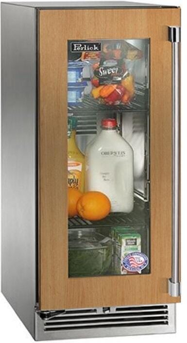 Perlick 15" Signature Series Outdoor Built-In Counter Depth Compact Refrigerator with 2.8 cu. ft. Capacity, with Glass Door in Panel Ready  (HP15RM-4-4) Flame Authority