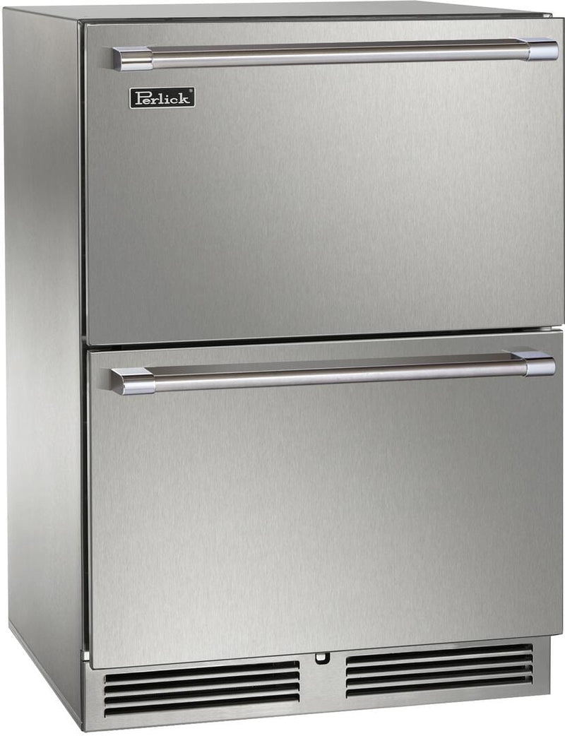 Perlick 24-Inch Signature Series Outdoor Built-In Counter Depth Drawer Refrigerator with 5 cu. ft Capacity in Stainless Steel (HP24ZM-4-5) Flame Authority