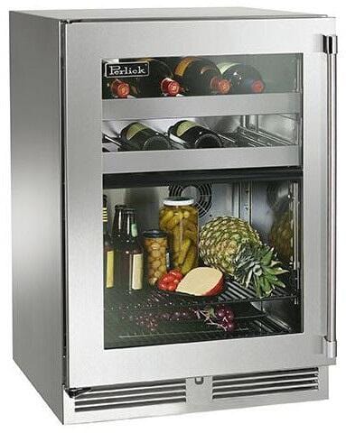 Perlick 24" Signature Series Outdoor Built-In Glass Door Beverage Center with 5 cu. ft. Capacity Dual Zone in Stainless Steel HP24CM-4-3 Beverage Centers HP24CM-4-3L Flame Authority