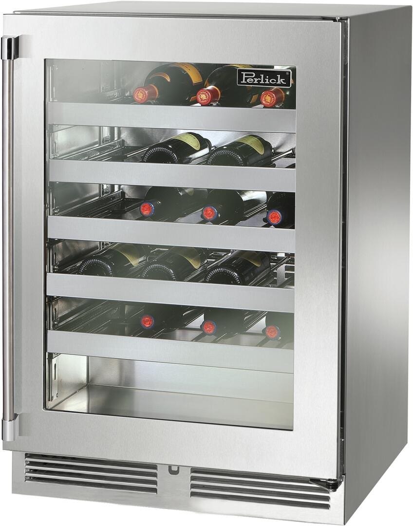 Perlick Signature Series 24" Built-In Wine Cooler with 45 Bottle Capacity Single Zone with Glass Door in Stainless Steel HP24WM-4-3 Wine Coolers HP24WM-4-3R Flame Authority