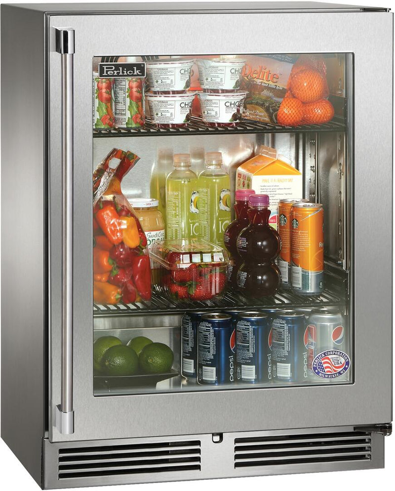 Perlick Signature Series 24-Inch Outdoor Built-In Counter Depth Compact Refrigerator with 3.1 cu. ft. Capacity in Stainless Steel with Glass Door (HH24RO-4-3L & HH24RO-4-3R) Flame Authority