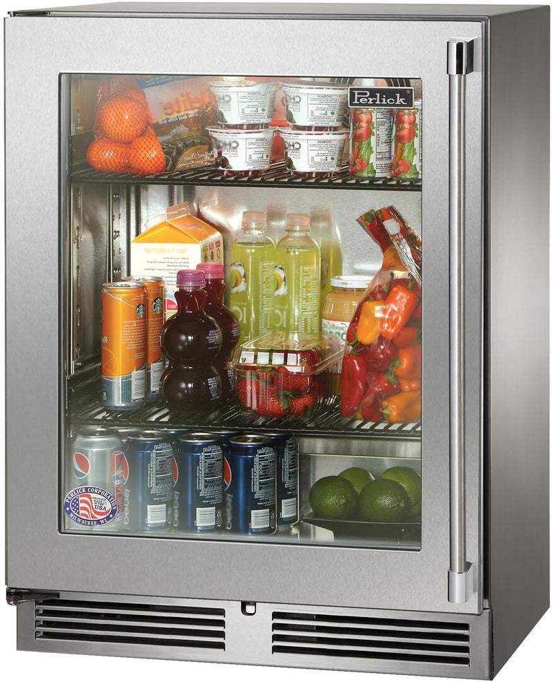 Perlick Signature Series 24-Inch Outdoor Built-In Counter Depth Compact Refrigerator with 3.1 cu. ft. Capacity in Stainless Steel with Glass Door (HH24RO-4-3L & HH24RO-4-3R) Flame Authority
