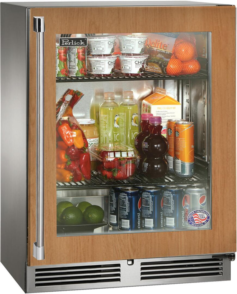 Perlick Signature Series 24-Inch Outdoor Built-In Counter Depth Compact Refrigerator with 3.1 cu. ft. Capacity, Panel Ready with Glass Door (HH24RO-4-4L & HH24RO-4-4R) Flame Authority
