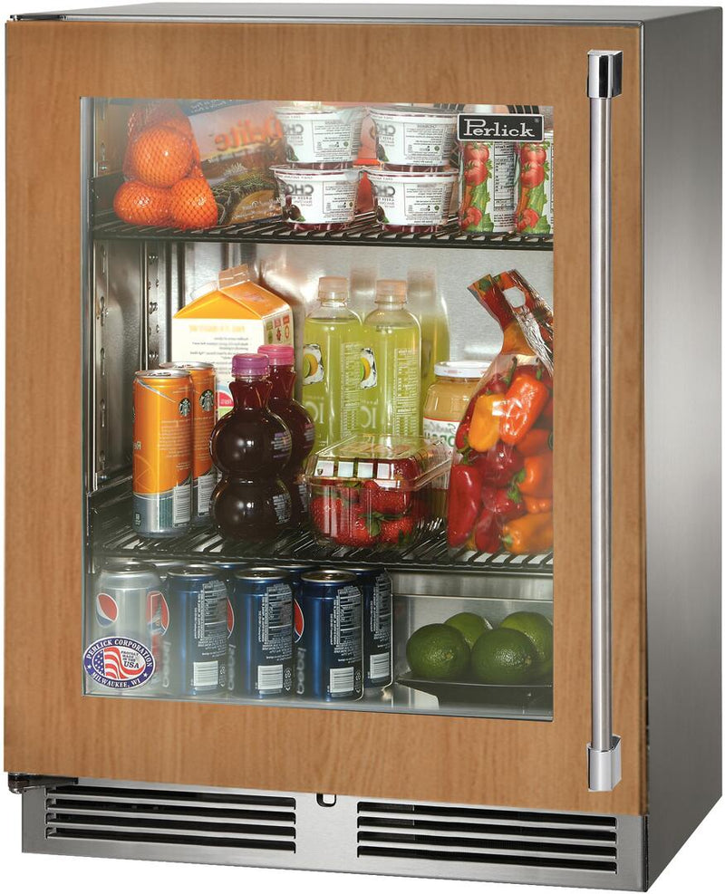Perlick Signature Series 24-Inch Outdoor Built-In Counter Depth Compact Refrigerator with 3.1 cu. ft. Capacity, Panel Ready with Glass Door (HH24RO-4-4L & HH24RO-4-4R) Flame Authority