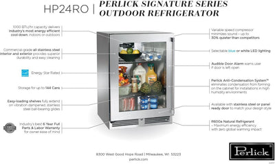 Perlick Signature Series 24-Inch Outdoor Built-In Counter Depth Compact Refrigerator with 5.2 cu. ft. Capacity in Stainless Steel and Glass Door (HP24RO-4-3L & HP24RO-4-3R) Flame Authority