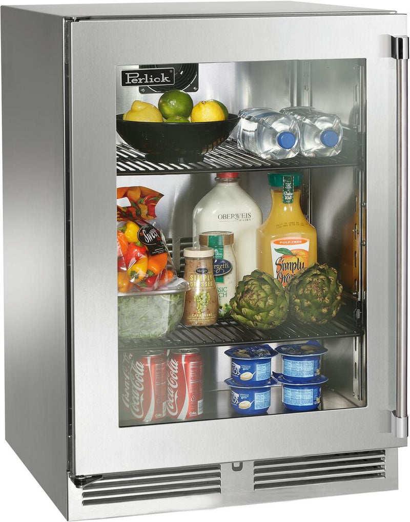 Perlick Signature Series 24-Inch Outdoor Built-In Counter Depth Compact Refrigerator with 5.2 cu. ft. Capacity in Stainless Steel and Glass Door (HP24RO-4-3L & HP24RO-4-3R) Flame Authority