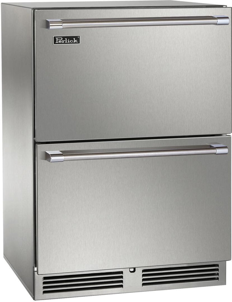 Perlick Signature Series 24-Inch Outdoor Built-In Counter Depth Drawer Dual Zone Refrigerator & Freezer with 5 cu. ft Capacity in Stainless Steel (HP24ZO-4-5) Flame Authority