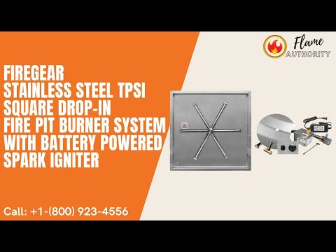 Firegear Stainless Steel TPSI Square Drop-In Liquid Propane 26-inch Fire Pit Burner System FPB-26SBS22TPSI-P with Battery Powered Spark Igniter