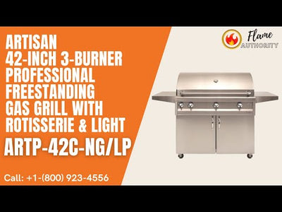 Artisan 42-Inch 3-Burner Professional Freestanding Gas Grill With Rotisserie & Light ARTP-42C-NG/LP