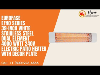 Eurofase EF40 Series 39-inch White Stainless Steel Dual Element 4000 Watt 240V Electric Patio Heater with Decor Plate