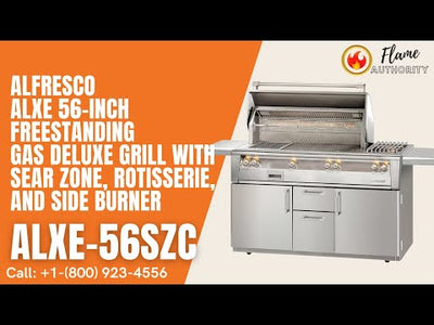 Alfresco ALXE 56-Inch Freestanding Gas Deluxe Grill With Sear Zone, Rotisserie, And Side Burner