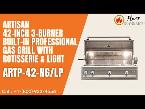 Artisan 42-Inch 3-Burner Built-In Professional Gas Grill With Rotisserie & Light ARTP-42-NG/LP