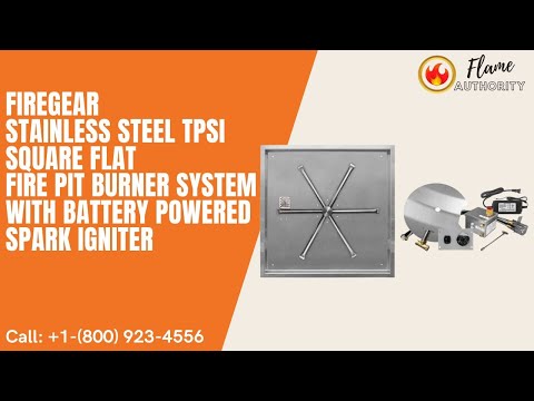 Firegear Stainless Steel TPSI Square Flat Natural Gas 25-inch Fire Pit Burner System FPB-25SFBS22TPSI-N with Battery Powered Spark Igniter