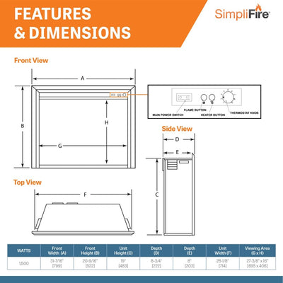 SimpliFire 32" Electric Insert Fireplace GI-32-ZC Fireplaces GI-32-ZC Flame Authority